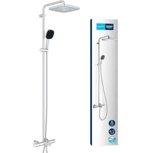 Grohe Vitalio Comfort 250 Wall Mounted Shower System with Bath Thermostat (Square 25 cm Head Shower 1 Spray: Rain, Square 11 cm Hand Shower 2 Sprays: Rain and Jet, Water Saving), Chrome, 26984001 Grohe Vitalio Comfort 250 Wall Mounted Shower System with Bath Thermostat (Square 25 cm Head Shower 1 Spray: Rain, Square 11 cm Hand Shower 2 Sprays: Rain and Jet, Water Saving), Chrome, 26984001