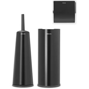 Brabantia 3 Piece Toilet Accessory Set Toilet Brush & Holder, Toilet Roll Holder & Toilet Roll Dispenser (Drill/No Drill Wall Mounting) Matt Black Brabantia 3 Piece Toilet Accessory Set Toilet Brush & Holder, Toilet Roll Holder & Toilet Roll Dispenser (Drill/No Drill Wall Mounting) Matt Black