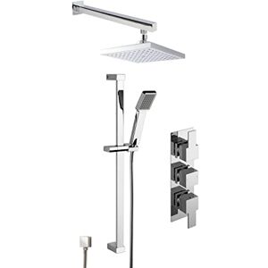 nuie SBS40TR2 Bundle Modern Bathroom Triple Thermostatic Valve Slide Rail Kit and Outlet Elbow, and Square Wall Mounted Arm and Fixed Shower Head, Chrome nuie SBS40TR2 Bundle Modern Bathroom Triple Thermostatic Valve Slide Rail Kit and Outlet Elbow, and Square Wall Mounted Arm and Fixed Shower Head, Chrome