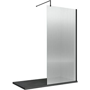 nuie WRFL18580BP Fluted Modern Bathroom 8mm Toughened Safety Glass Wetroom Screen with Bar, 800mm, Satin Black nuie WRFL18580BP Fluted Modern Bathroom 8mm Toughened Safety Glass Wetroom Screen with Bar, 800mm, Satin Black