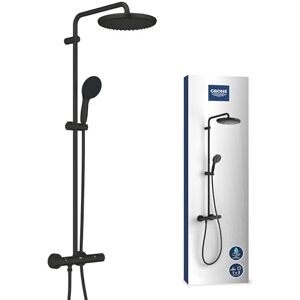 Grohe Vitalio Start 250 – Exposed Thermostatic Shower System with Aquadimmer Function (Round 25cm Head Shower 1 Spray, Round 11cm Hand Shower 2 Sprays, Hose 1.75m, Water Saving), Matt Black, 266772431 Grohe Vitalio Start 250 – Exposed Thermostatic Shower System with Aquadimmer Function (Round 25cm Head Shower 1 Spray, Round 11cm Hand Shower 2 Sprays, Hose 1.75m, Water Saving), Matt Black, 266772431