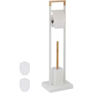 Relaxdays WC Set, Bamboo, Stainless Steel, Free-Standing, 2 Spare Heads, Toilet Roll & Brush Holder, White/Natural, 77 x 23 x 18 cm Relaxdays WC Set, Bamboo, Stainless Steel, Free-Standing, 2 Spare Heads, Toilet Roll & Brush Holder, White/Natural, 77 x 23 x 18 cm
