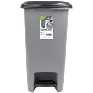 JVL Slim Plastic Lidded Foot Pedal Waste Bin, 15L, Grey JVL Slim Plastic Lidded Foot Pedal Waste Bin, 15L, Grey
