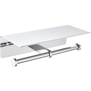 APLusee Double Toilet Paper Holder with Shelf Polished Chrome, SUS304 Stainless Steel Contemporary Bathroom Tissue Roll Holder Cell Phone Storage Rack APLusee Double Toilet Paper Holder with Shelf Polished Chrome, SUS304 Stainless Steel Contemporary Bathroom Tissue Roll Holder Cell Phone Storage Rack