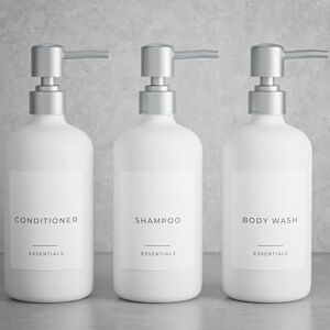 KIBAGA Stylish Shampoo and Conditioner Dispenser Set of 3-21oz Shower Soap Bottles with Pump Labels Easy to Refill Body Wash Dispensers for an Instant Bathroom Décor, White (kiba-shampoo-w_23-043b) KIBAGA Stylish Shampoo and Conditioner Dispenser Set of 3-21oz Shower Soap Bottles with Pump Labels Easy to Refill Body Wash Dispensers for an Instant Bathroom Décor, White (kiba-shampoo-w_23-043b)