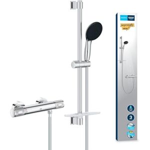 Grohe Precision Feel – Exposed Thermostat Shower Set (Round 11 cm Hand Shower 3 Sprays: Rain, Jet & Massage, Shower Hose 1.75 m, Rail with Tray 60 cm, Safety Functions, Water Saving), Chrome, 34791001 Grohe Precision Feel – Exposed Thermostat Shower Set (Round 11 cm Hand Shower 3 Sprays: Rain, Jet & Massage, Shower Hose 1.75 m, Rail with Tray 60 cm, Safety Functions, Water Saving), Chrome, 34791001