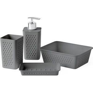 TATAY Set of 4pcs Bathroom Accessories (Tumbler + Soap Dispenser + Soap Dish + Organiser A6) Bohol, Polypropylene, BPA Free, 100% Recycled Plastic, Anthracite Grey TATAY Set of 4pcs Bathroom Accessories (Tumbler + Soap Dispenser + Soap Dish + Organiser A6) Bohol, Polypropylene, BPA Free, 100% Recycled Plastic, Anthracite Grey