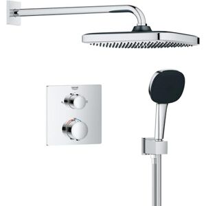Grohe Precision Cube Concealed Shower System with 2 Outlets Thermostat (Cube 25 cm Head Shower 1 Spray and 11 cm Hand Shower 2 Sprays, Hose 1.5 m, Square Trim), Chrome, 34882000 Grohe Precision Cube Concealed Shower System with 2 Outlets Thermostat (Cube 25 cm Head Shower 1 Spray and 11 cm Hand Shower 2 Sprays, Hose 1.5 m, Square Trim), Chrome, 34882000