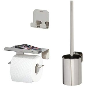 Tiger Colar Toilet accessories set Toilet brush and holder Toilet roll holder with shelf Towel hook – Polished stainless steel Tiger Colar Toilet accessories set Toilet brush and holder Toilet roll holder with shelf Towel hook – Polished stainless steel