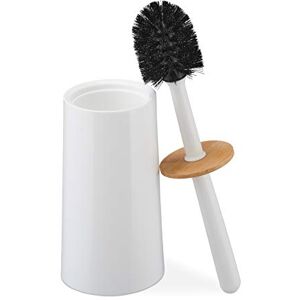 Relaxdays Toilet brush, with container, plastic and bamboo, free-standing, toilet brush with lid, white Relaxdays Toilet brush, with container, plastic and bamboo, free-standing, toilet brush with lid, white