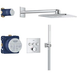 Grohe Precision SmartControl Concealed Shower System with 3 Valves Thermostat (SmartActive 31cm Head Shower 2 Sprays, Cube Stick Hand Shower 1 Spray, Hose 1.5m, Square Trim), Chrome, 34875000 Grohe Precision SmartControl Concealed Shower System with 3 Valves Thermostat (SmartActive 31cm Head Shower 2 Sprays, Cube Stick Hand Shower 1 Spray, Hose 1.5m, Square Trim), Chrome, 34875000
