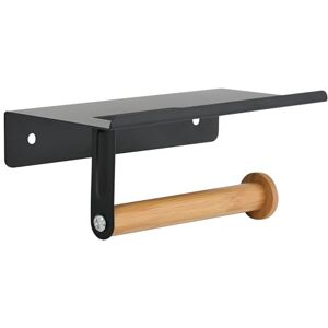 Spirella Tarek Toilet Roll Holder Bamboo Toilet Paper Holder with Smartphone Shelf for Gluing or Drilling Black Spirella Tarek Toilet Roll Holder Bamboo Toilet Paper Holder with Smartphone Shelf for Gluing or Drilling Black