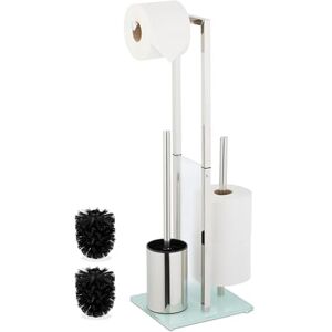 Relaxdays Toilet Roll Holder and Brush Set, Freestanding, Spare Paper Stand, HWD: 64.5x24x18 cm, Stainless Steel, Silver Relaxdays Toilet Roll Holder and Brush Set, Freestanding, Spare Paper Stand, HWD: 64.5x24x18 cm, Stainless Steel, Silver
