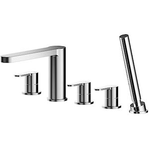 nuie ARV314 Arvan Modern Bathroom Round Deck Mounted 5 Tap Hole Bath Shower Mixer with Lever Handles, 230mm, Chrome nuie ARV314 Arvan Modern Bathroom Round Deck Mounted 5 Tap Hole Bath Shower Mixer with Lever Handles, 230mm, Chrome