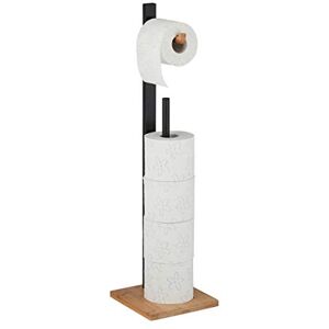 Relaxdays Freestanding Toilet Paper Holder, Bamboo with Spare Roll Rack, for 5 Pieces, HWD: 71x19x19cm, Black-Natural, Pack of 1 Relaxdays Freestanding Toilet Paper Holder, Bamboo with Spare Roll Rack, for 5 Pieces, HWD: 71x19x19cm, Black-Natural, Pack of 1