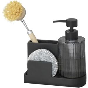 WENKO Pina Practical Sink Organiser with Soap Dispenser for Kitchen and Bathroom Polyresin Glass ABS 16 x 17 x 7.5 cm Black WENKO Pina Practical Sink Organiser with Soap Dispenser for Kitchen and Bathroom Polyresin Glass ABS 16 x 17 x 7.5 cm Black