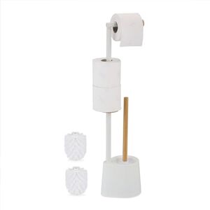 Relaxdays WC Set, Bamboo, Stainless Steel, Free-Standing, 2 Spare Heads, Toilet Roll & Brush Holder, White, 66.5 x 16 x 11 cm Relaxdays WC Set, Bamboo, Stainless Steel, Free-Standing, 2 Spare Heads, Toilet Roll & Brush Holder, White, 66.5 x 16 x 11 cm
