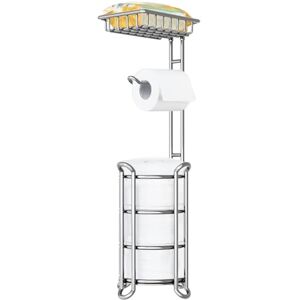 TreeLen Chrome Free-Standing Toilet Paper Holder – Bathroom Roll Dispenser with Shelf – Fits Phone, Wipes, and Mega Rolls, Toilettenpapierhalter, Silberfarben, 6.5 * 24 TreeLen Chrome Free-Standing Toilet Paper Holder – Bathroom Roll Dispenser with Shelf – Fits Phone, Wipes, and Mega Rolls, Toilettenpapierhalter, Silberfarben, 6.5 * 24