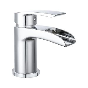VeeBath Stream Round Waterfall Mono Basin Mixer Tap – Chrome Finish, Single Lever, Modern Sink Tap with Waste, Deck Mounted Bathroom Tap, Contemporary Design for Bathroom Basins VeeBath Stream Round Waterfall Mono Basin Mixer Tap – Chrome Finish, Single Lever, Modern Sink Tap with Waste, Deck Mounted Bathroom Tap, Contemporary Design for Bathroom Basins