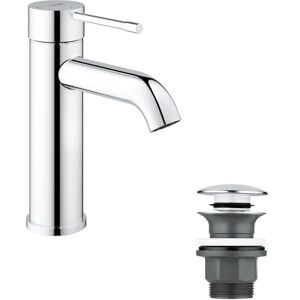 Grohe Essence Single-Lever Basin Mixer Tap with Push-Open Pop-Up Waste Set (S-Size 208mm, Metal Lever, 28 mm Ceramic Cartridge, Water- and Energy-Saving, 3/8 Inch Tails), Chrome, 23797001 Grohe Essence Single-Lever Basin Mixer Tap with Push-Open Pop-Up Waste Set (S-Size 208mm, Metal Lever, 28 mm Ceramic Cartridge, Water- and Energy-Saving, 3/8 Inch Tails), Chrome, 23797001