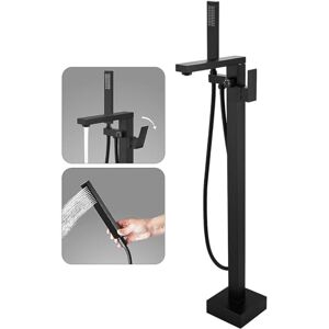FAHKNS Tub Filler Freestanding Bathtub Faucet Matte Black Floor Mounted Tub Filler Faucet High Flow Brass Tap with Hand Shower FAHKNS Tub Filler Freestanding Bathtub Faucet Matte Black Floor Mounted Tub Filler Faucet High Flow Brass Tap with Hand Shower