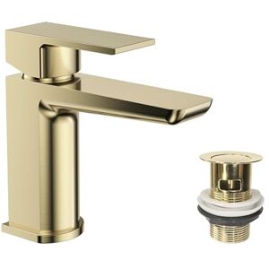 VeeBath Lagoon Soft Square Basin Mixer with Pop-Up Waste – Modern Brushed Brass Finish, Single Lever Control, G1/2" BSP Inlet, Deck Mounted Bathroom Taps, Bath and Basin Taps VeeBath Lagoon Soft Square Basin Mixer with Pop-Up Waste – Modern Brushed Brass Finish, Single Lever Control, G1/2" BSP Inlet, Deck Mounted Bathroom Taps, Bath and Basin Taps
