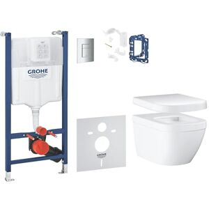 Grohe Solido Euro Ceramic 6-in-1 Box Solution (White Wall Hung Rimless Toilet with Soft Close Seat, Chrome Flush Plate, WC Frame 1.13 m, Sound Insulation, 2 Wall Brackets), Ready to Install, 39889000 Grohe Solido Euro Ceramic 6-in-1 Box Solution (White Wall Hung Rimless Toilet with Soft Close Seat, Chrome Flush Plate, WC Frame 1.13 m, Sound Insulation, 2 Wall Brackets), Ready to Install, 39889000