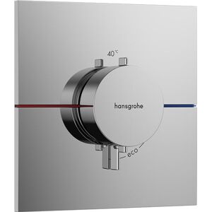 Hansgrohe ShowerSelect Comfort E - thermostat conceiled, bathroom tap with safety stop at 40 °C, thermostat square for showers and bath tubs, shower mixer for 3 functions, chrome, 15574000