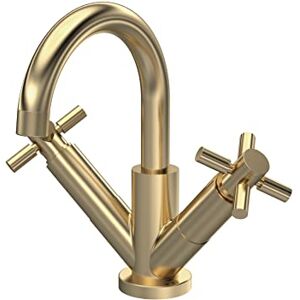 Hudson Reed TEX815 Tec Cross Modern Bathroom Crosshead Mono Basin Mixer Tap with Swivel Spout and Waste, 217mm, Brushed Brass Hudson Reed TEX815 Tec Cross Modern Bathroom Crosshead Mono Basin Mixer Tap with Swivel Spout and Waste, 217mm, Brushed Brass