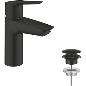 Grohe Start Smooth Body Basin Mixer Tap with Push-Open Pop-Up Waste Set (S-Size 165mm, 28 mm Ceramic Cartridge, Water Saving Mousseur 5.7 l/min, Tails 3/8 Inch), Matt Black 235502432 Grohe Start Smooth Body Basin Mixer Tap with Push-Open Pop-Up Waste Set (S-Size 165mm, 28 mm Ceramic Cartridge, Water Saving Mousseur 5.7 l/min, Tails 3/8 Inch), Matt Black 235502432