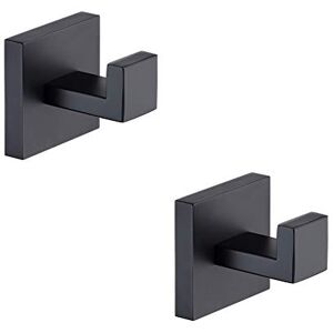 TASTOS Bath Towel Hooks Matte Black, 2 Pack Stainless Steel Robe Coat and Clothes Hook, Heavy Duty Wall Hook for Bathroom & Kitchen, Modern Square Style Wall Mounted (Black) TASTOS Bath Towel Hooks Matte Black, 2 Pack Stainless Steel Robe Coat and Clothes Hook, Heavy Duty Wall Hook for Bathroom & Kitchen, Modern Square Style Wall Mounted (Black)