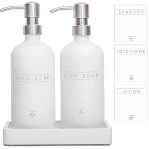 Janxin Glass Soap Dispenser for Kitchen,16oz Morden Hand and Dish Soap Dispenser with Stainless Steel Pump and Wood Tray,Bathroom Soap Dispenser with Waterproof Labels (White Bottles+Silver Pumps) Janxin Glass Soap Dispenser for Kitchen,16oz Morden Hand and Dish Soap Dispenser with Stainless Steel Pump and Wood Tray,Bathroom Soap Dispenser with Waterproof Labels (White Bottles+Silver Pumps)