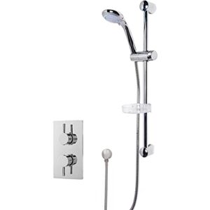 nuie SBR08TW1 Bundle Modern Bathroom Twin Thermostatic Shower Valve with Curved Slide Rail Kit and Round Outlet Elbow, Chrome nuie SBR08TW1 Bundle Modern Bathroom Twin Thermostatic Shower Valve with Curved Slide Rail Kit and Round Outlet Elbow, Chrome