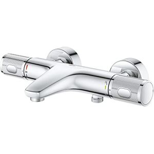 Grohe Precision Feel – Wall Mounted Exposed Thermostatic CoolTouch Bath Mixer (Diverter Bath/Shower, Knurl Grip, Safety Button at 38°C, EcoButton, Metal Escutcheon), Size 313 x 173mm, Chrome, 34788000 Grohe Precision Feel – Wall Mounted Exposed Thermostatic CoolTouch Bath Mixer (Diverter Bath/Shower, Knurl Grip, Safety Button at 38°C, EcoButton, Metal Escutcheon), Size 313 x 173mm, Chrome, 34788000