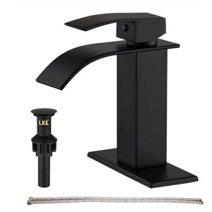 GENBONS Matte Black Bathroom Faucet Single Handle Modern Waterfall Faucet for Bathroom Sink 1 Hole Basin Tap with Pop Up Drain GENBONS Matte Black Bathroom Faucet Single Handle Modern Waterfall Faucet for Bathroom Sink 1 Hole Basin Tap with Pop Up Drain