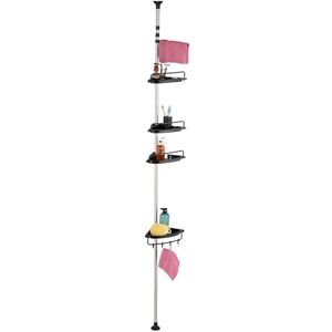Relaxdays Telescopic Shower Caddy, 99-311 cm, Corner Shelf, No Drilling, Tension Rod, with 4 Shelves & Towel Bar, Black, Plastic, Stainless steel Relaxdays Telescopic Shower Caddy, 99-311 cm, Corner Shelf, No Drilling, Tension Rod, with 4 Shelves & Towel Bar, Black, Plastic, Stainless steel