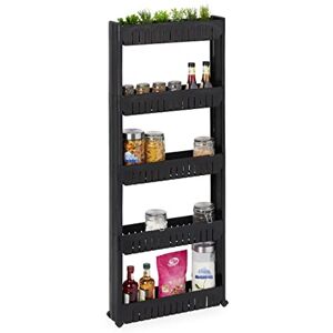 Relaxdays Niche Trolley, 5 Shelves, Narrow Shelf for Bathroom & Kitchen, 131x12.5x54 cm, Rolling Storage Plastic, Black Relaxdays Niche Trolley, 5 Shelves, Narrow Shelf for Bathroom & Kitchen, 131x12.5x54 cm, Rolling Storage Plastic, Black