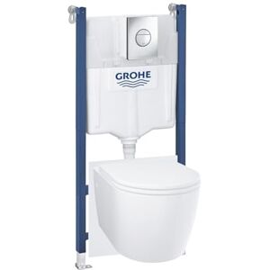 Grohe Solido Compact 5-in-1 Set Wall Hung Toilet with Concealed Frame 1.13m (Flushing Cistern GD 2 3&6l, Flush Plate Chrome, Rimless WC, Soft Close Seat, Wall Brackets, Noise Protection), 103843SH00 Grohe Solido Compact 5-in-1 Set Wall Hung Toilet with Concealed Frame 1.13m (Flushing Cistern GD 2 3&6l, Flush Plate Chrome, Rimless WC, Soft Close Seat, Wall Brackets, Noise Protection), 103843SH00