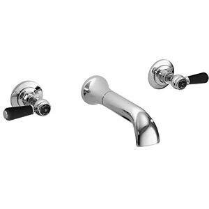 Hudson Reed Old London BC417HL Topaz Traditional Bathroom 3 Tap Hole Wall Mounted Basin Mixer Tap with Lever Handles and Hexagonal Collars, 55mm x 180mm, Chrome/Black Hudson Reed Old London BC417HL Topaz Traditional Bathroom 3 Tap Hole Wall Mounted Basin Mixer Tap with Lever Handles and Hexagonal Collars, 55mm x 180mm, Chrome/Black