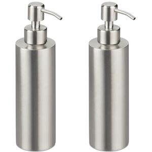 Relaxdays Soap Dispenser, Set of 2, 300 ml, Stainless Steel, Refillable, for Liquids, Bathroom & Kitchen, Pump, Silver Relaxdays Soap Dispenser, Set of 2, 300 ml, Stainless Steel, Refillable, for Liquids, Bathroom & Kitchen, Pump, Silver