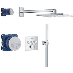 Grohe Precision SmartControl Concealed Shower System with 3 Valves Thermostat (31cm Head 2 Sprays, Shower Outlet Elbow with Holder, Hand Shower 1 Spray, Hose 1.5m, Square Trim), Chrome, 1072460000 Grohe Precision SmartControl Concealed Shower System with 3 Valves Thermostat (31cm Head 2 Sprays, Shower Outlet Elbow with Holder, Hand Shower 1 Spray, Hose 1.5m, Square Trim), Chrome, 1072460000