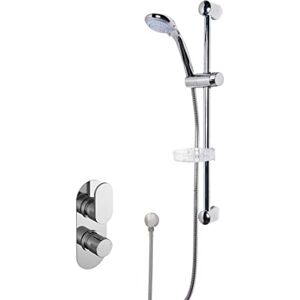 nuie SBR12TW1 Bundle Modern Bathroom Twin Thermostatic Binsey Shower Valve with Curved Slide Rail Kit and Round Outlet Elbow, Chrome nuie SBR12TW1 Bundle Modern Bathroom Twin Thermostatic Binsey Shower Valve with Curved Slide Rail Kit and Round Outlet Elbow, Chrome
