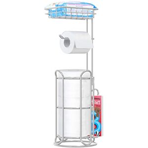 TreeLen Silver Free-Standing Toilet Paper Holder with Magazine Rack – Bathroom Tissue Dispenser for Larger Rolls, Phone, and Wipes, 6.5 * 24 TreeLen Silver Free-Standing Toilet Paper Holder with Magazine Rack – Bathroom Tissue Dispenser for Larger Rolls, Phone, and Wipes, 6.5 * 24
