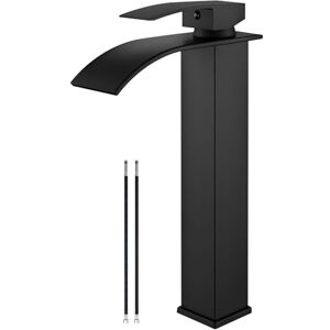 Airuida Matte Black Tall Waterfall Bathroom Faucet Brass Single Handle Single Hole Deck Mount Mixer Tap with Large Rectangular Spout Sink Faucet Lavatory Vanities Airuida Matte Black Tall Waterfall Bathroom Faucet Brass Single Handle Single Hole Deck Mount Mixer Tap with Large Rectangular Spout Sink Faucet Lavatory Vanities