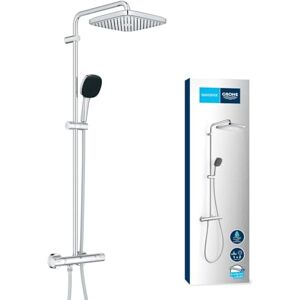 Grohe Vitalio Comfort 250 – Wall Mounted Shower System with Thermostat (Square 25cm Head Shower 1 Spray: Rain, Square 11cm Hand Shower 2 Sprays: Rain & Jet, Hose 1.75m, Water Saving), Chrome, 26696001 Grohe Vitalio Comfort 250 – Wall Mounted Shower System with Thermostat (Square 25cm Head Shower 1 Spray: Rain, Square 11cm Hand Shower 2 Sprays: Rain & Jet, Hose 1.75m, Water Saving), Chrome, 26696001