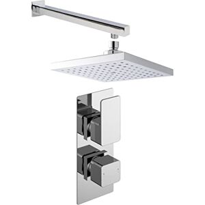 nuie SBS34TW1 Bundle Modern Bathroom Windon Twin Thermostatic Valve with Square Wall Mounted Arm and Fixed Shower Head, Chrome nuie SBS34TW1 Bundle Modern Bathroom Windon Twin Thermostatic Valve with Square Wall Mounted Arm and Fixed Shower Head, Chrome