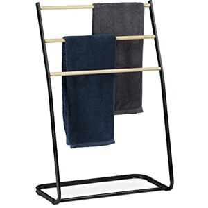 Relaxdays Standing Towel Holder, Metal, 3 Rails with Wooden Look, Clothes Valet, HxWxD 86x58x30 cm, Black, Iron, Pack of 1 Relaxdays Standing Towel Holder, Metal, 3 Rails with Wooden Look, Clothes Valet, HxWxD 86x58x30 cm, Black, Iron, Pack of 1