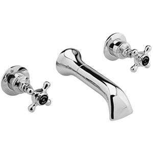 Hudson Reed Old London BC417HX Topaz Traditional Bathroom 3 Hole Wall Mounted Basin Mixer Tap with Crosshead Handles and Hexagonal Collars, 55mm x 180mm, Chrome/Black, 3TH Hudson Reed Old London BC417HX Topaz Traditional Bathroom 3 Hole Wall Mounted Basin Mixer Tap with Crosshead Handles and Hexagonal Collars, 55mm x 180mm, Chrome/Black, 3TH