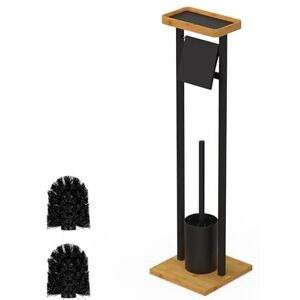 Relaxdays toilet set, shelf, free-standing, HWD: 73.5x20x20 cm, 2 spare brushes, toilet brush, black/natural Relaxdays toilet set, shelf, free-standing, HWD: 73.5x20x20 cm, 2 spare brushes, toilet brush, black/natural