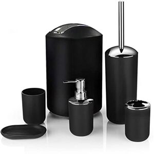 Garosa Bathroom Accessories Set Trash Can Toothbrush Holder Set Toilet Brush Soap Box Lotion Dispenser Soap DishSanitary Cleaning Set Black Hotel Bathroom Set